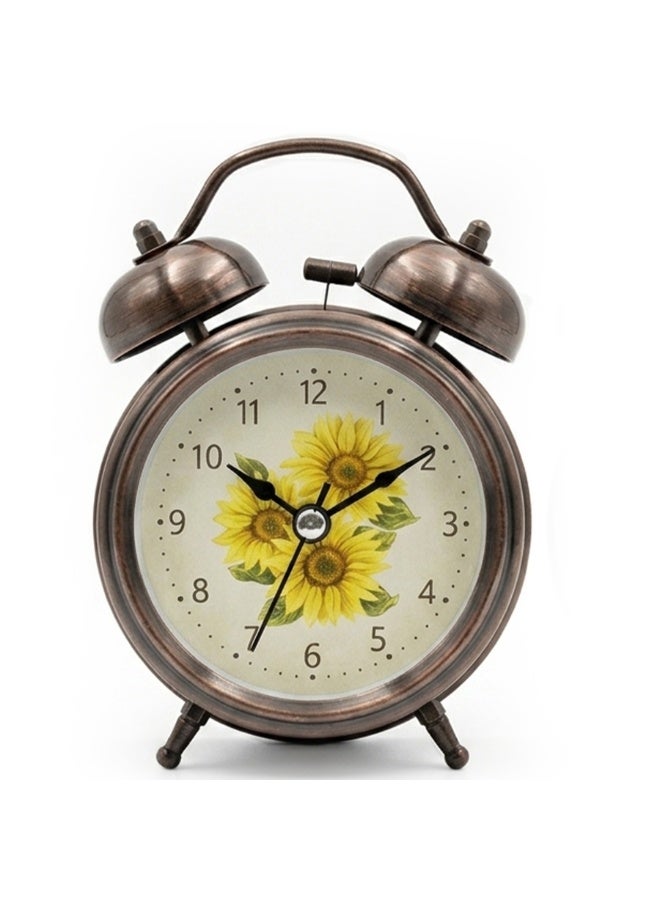 Twin Bell Alarm Clock with Sunflower Print – Classic Metal Table Clock, Loud Ring Bell, Silent Quartz Movement, Decorative Bedside Desk Clock for Bedroom, Office & Home Décor - Image 4