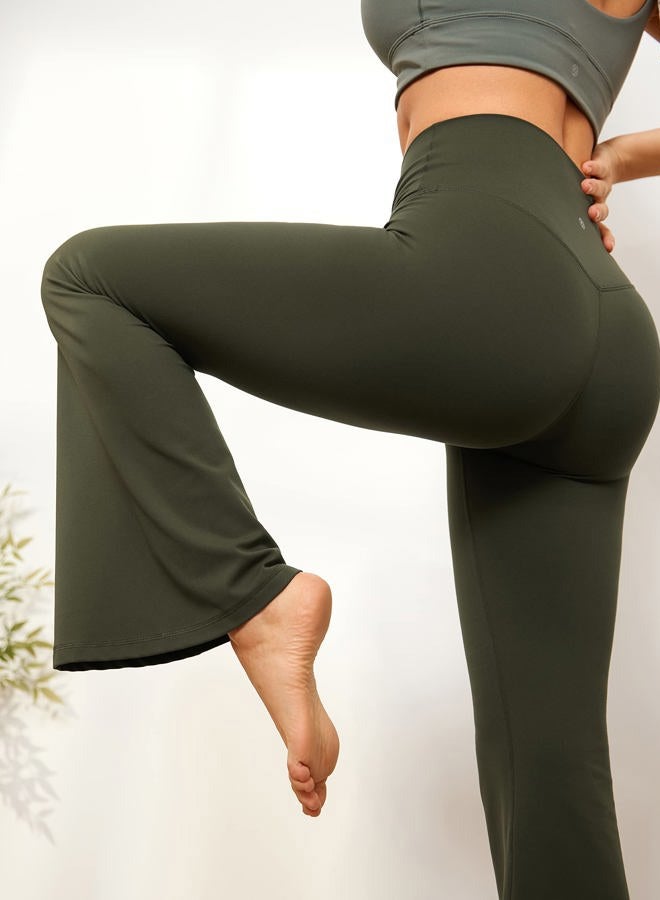 CRZ YOGA Butterluxe Crossover Flare Leggings for Women 31" - High Waist V Cross Bootcut Bell Bottoms Tummy Control Yoga Pants Olive Green Medium - Image 5