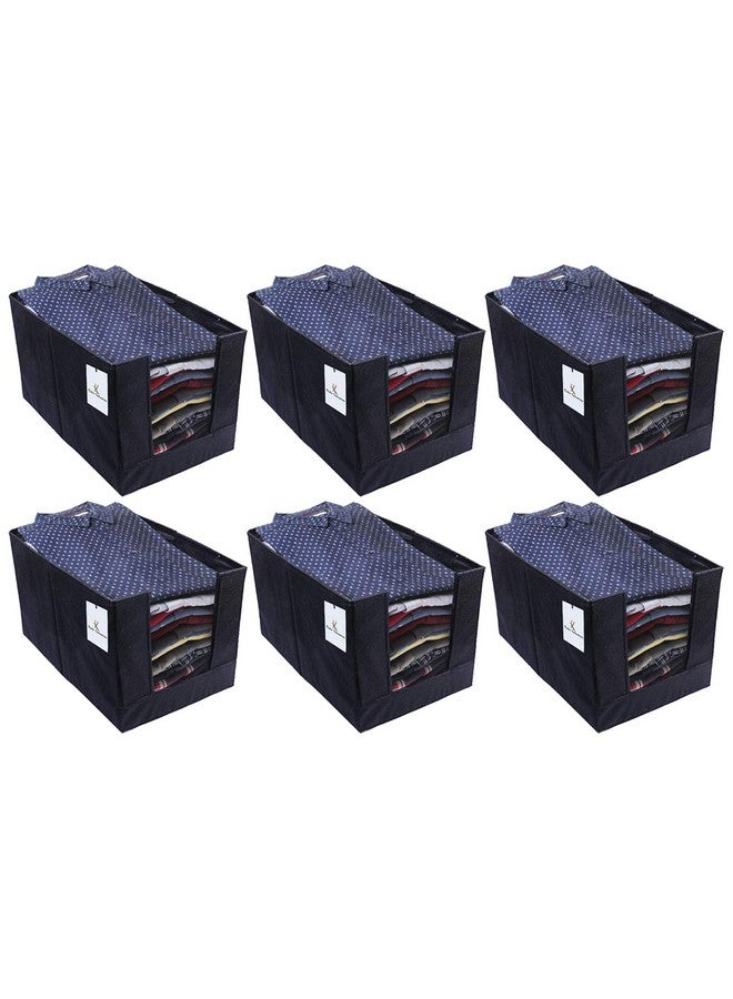 Kuber Industries (Set of 6) Clothes Organiser for Wardrobe - Foldable and Stackable Organizer for Shirt | Garments | Cloth - Storage Container Separator for Closet | Almirah | Shelf | Cupboard (Black) - Image 1