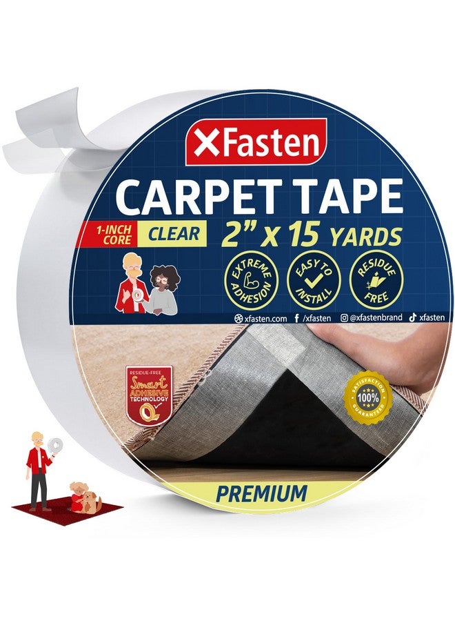 XFasten Double Sided Carpet Tape For Area Rugs On Carpet 2 Inch X 15 Yards No Residue Clear Adhesive Rug Tape Hardwood Floor No Damage Carpet Tape Double Sided Rug Tape For Carpet Rug Tape Gripper - Image 1