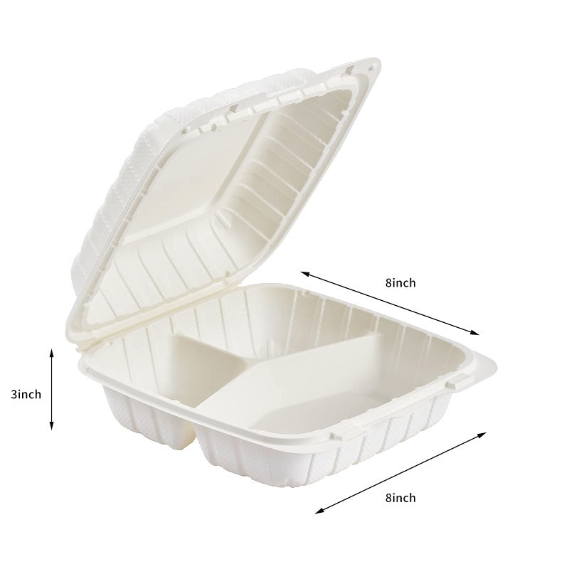 FULING 8X8" 3Compartment 50-Pack Plastic Clamshell Take Out Food Containers, Heavy Duty To-go Disposable Lunch Box For Cake, Sandwich, Salad, Dessert, Restaurant Meal Prep Packaging Catering Hinged Container - Image 2