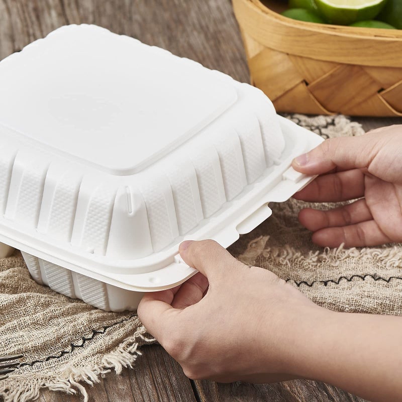 FULING 8X8" 3Compartment 50-Pack Plastic Clamshell Take Out Food Containers, Heavy Duty To-go Disposable Lunch Box For Cake, Sandwich, Salad, Dessert, Restaurant Meal Prep Packaging Catering Hinged Container - Image 4