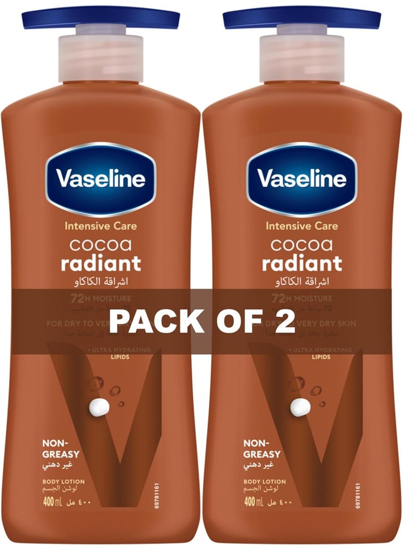 Vaseline Intensive Care Body Lotion for Dry to Very Dry Skin, Cocoa Radiant, Fast-Absorbing, 72hr Moisturising, 2 x 400ml - Image 1