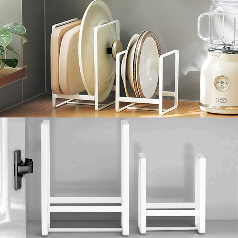 4PCS Plate Holders Organizer Metal Dish Storage Dying Display Rack for Cabinet Counter and Cupboard White 2 Small and 2 Large