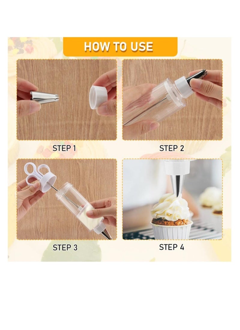 Complete Cake and Cupcake Decorating Kit with Syringe and 6 Stainless Steel Piping Tips for Icing and Cookie Decoration  - Image 3