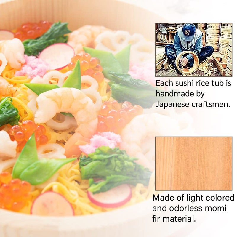 TIKUSAN Wooden Hangiri Sushi Rice Mixing Tub PP Band Made in Japan Made of Momi Fir Sushi Rice Bowl Sushi Oke (10.6"") - Image 2
