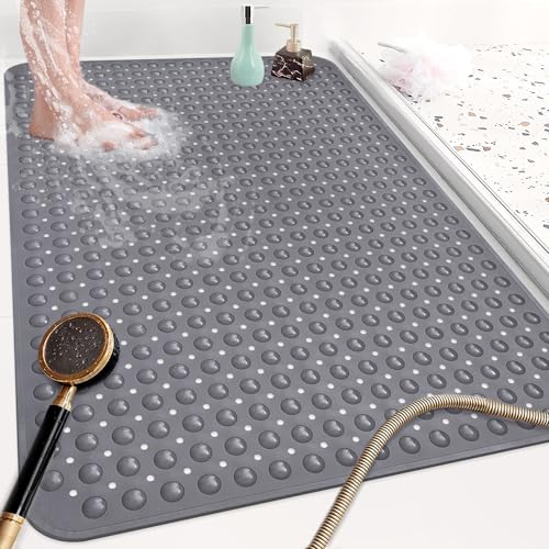 Mofonky Shower Mat Non Slip: 47.2 x 31.5 Inch Extra Large TPE Shower Mats for Inside Shower - Anti Slip Shower Stall Matt with Drain Hole and Suction Cups for Elderly - Image 1