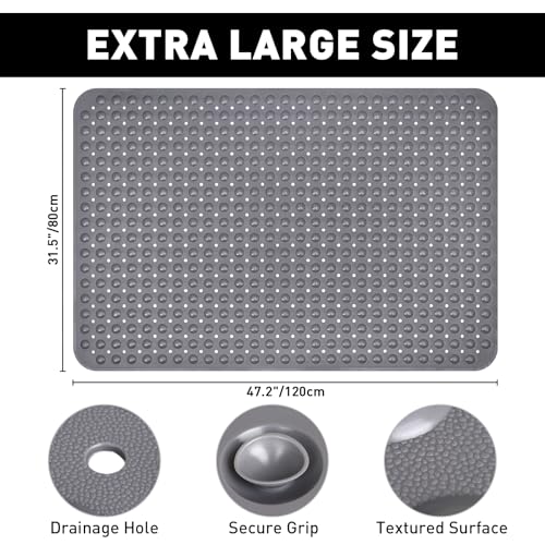 Mofonky Shower Mat Non Slip: 47.2 x 31.5 Inch Extra Large TPE Shower Mats for Inside Shower - Anti Slip Shower Stall Matt with Drain Hole and Suction Cups for Elderly - Image 2