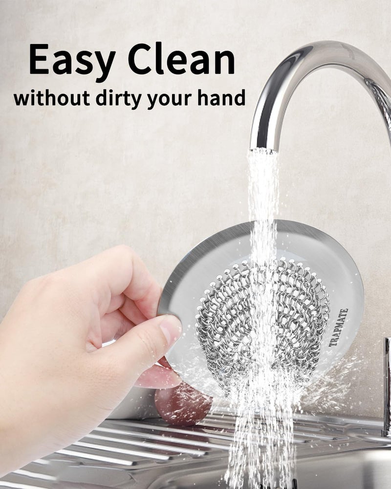 TRAPMATE Kitchen Sink Drain Strainer, Reversible Chain Mesh Sink Strainer, 304 Stainless Steel Anti-Clogging & Easy Clean Sink Strainer Basket, Fits US Standard Kitchen Sink Drains, Dishwasher Safe - Image 4