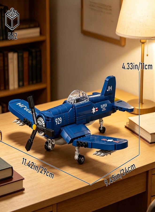 Vziimo WW2 Military Airplane Building Set, F4U Corsair Fighter Jet Models Kit, Aircraft Airplane Building Set for Teens Adults 14+ (562Pcs) - Image 4