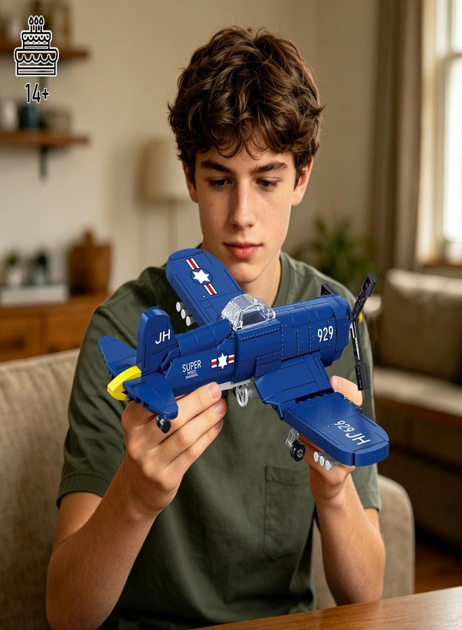 Vziimo WW2 Military Airplane Building Set, F4U Corsair Fighter Jet Models Kit, Aircraft Airplane Building Set for Teens Adults 14+ (562Pcs) - Image 5