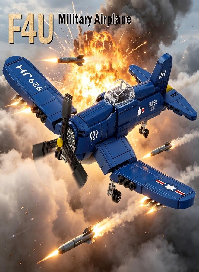 Vziimo WW2 Military Airplane Building Set, F4U Corsair Fighter Jet Models Kit, Aircraft Airplane Building Set for Teens Adults 14+ (562Pcs) - Image 2