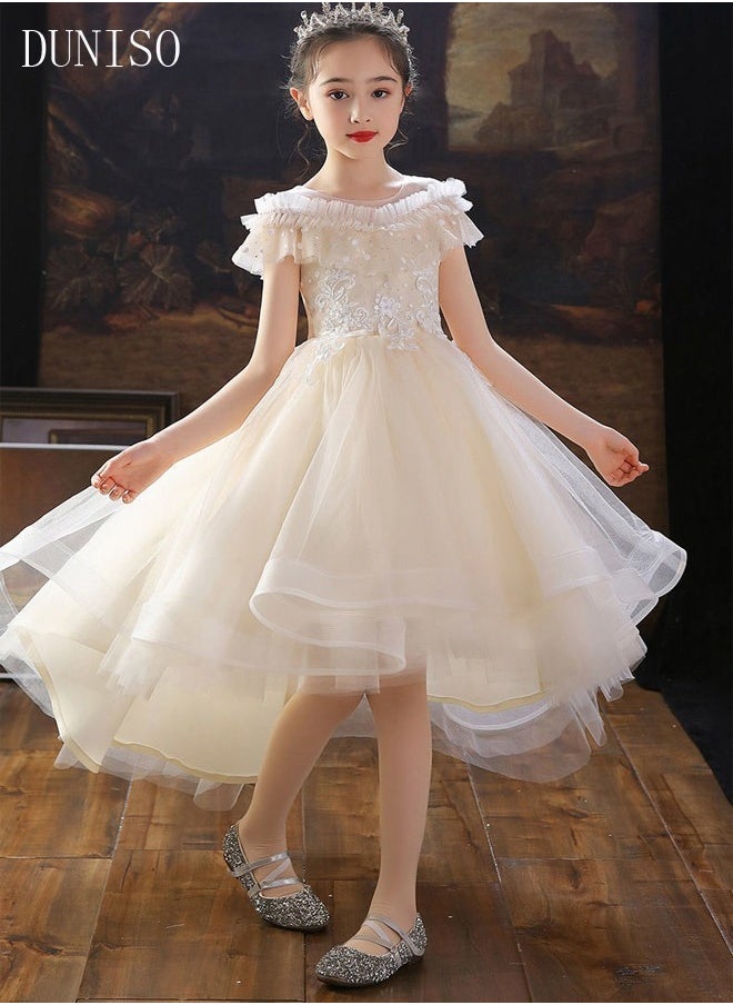 DUNISO - Girls Dress Kids Short Sleeves Lace Party Dresses with Tutu Skirt Toddler Princess Birthday Party Wedding Dresses - Image 1