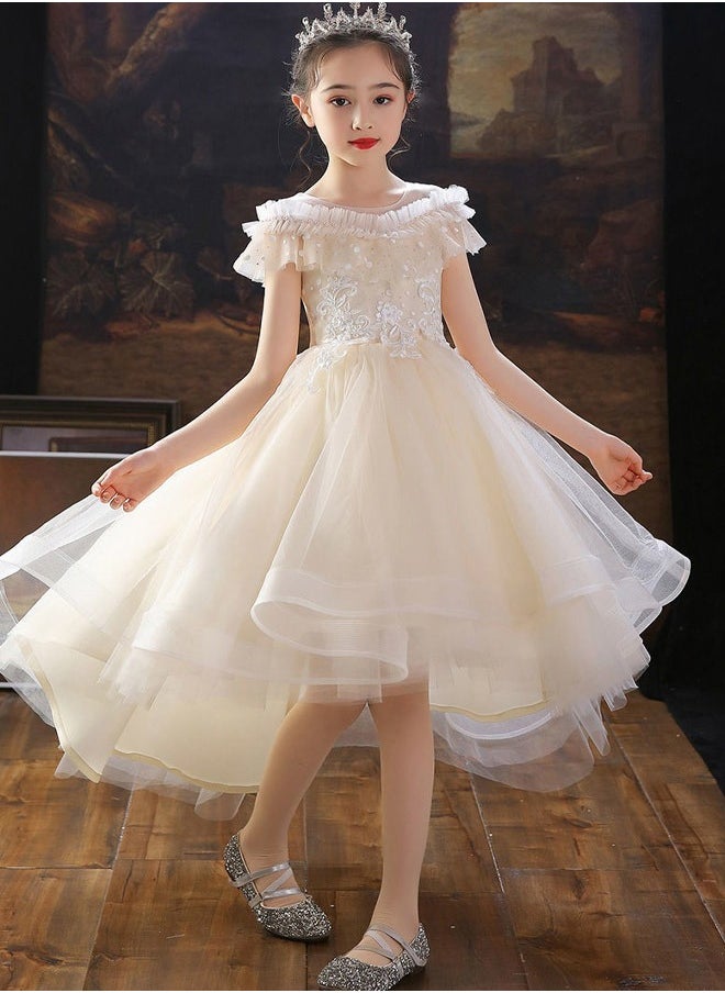 DUNISO - Girls Dress Kids Short Sleeves Lace Party Dresses with Tutu Skirt Toddler Princess Birthday Party Wedding Dresses - Image 1