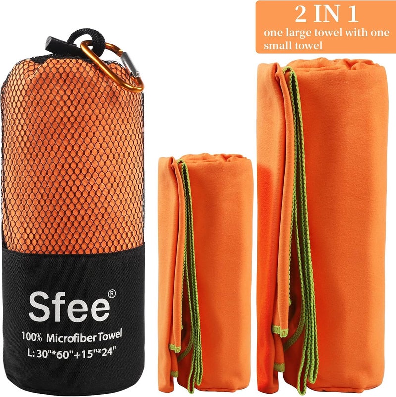 Sfee 2 Pack Microfiber Travel Towel, Quick Dry Camping Towel Large Beach Towel Super Absorbent Compact Lightweight Sports Gym Towels for Beach, Gym, Hiking, Pool, Backpacking, Bath, Yoga - Image 2
