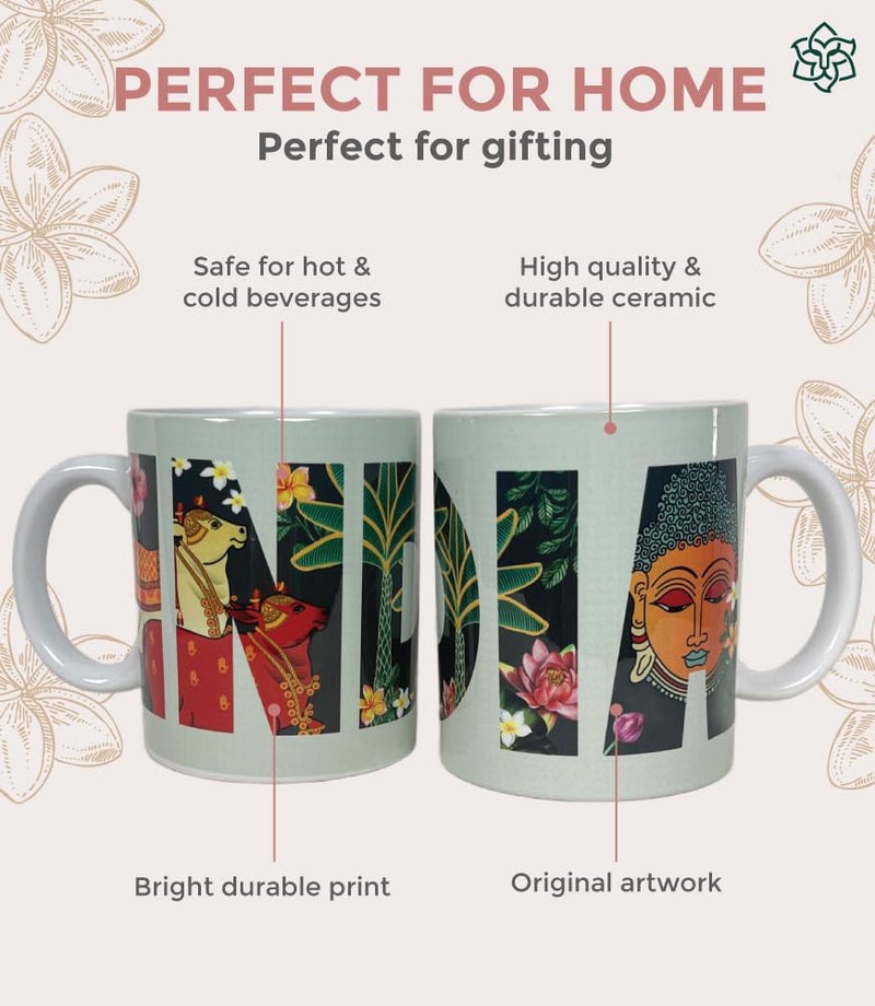 MaatirDesigns Maatir Souvenir Gift Premier India Colorful Traditional Art Large Ceramic Coffee Mug 350 ml Single Mug - Image 3