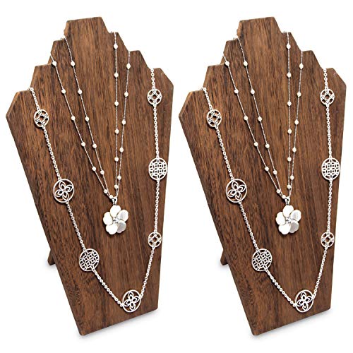 Ikee Design 2 Pcs Lightweight Wooden Necklace Display Bust Easel Jewelry Display for Shows, Necklace Stand, Brown Color, 8.3 W x 4.3 D x 13 H in - Image 1
