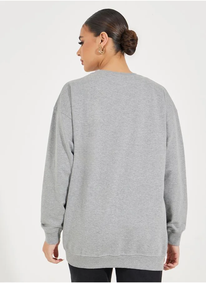 Styli Oversized Solid Longline Sweatshirt