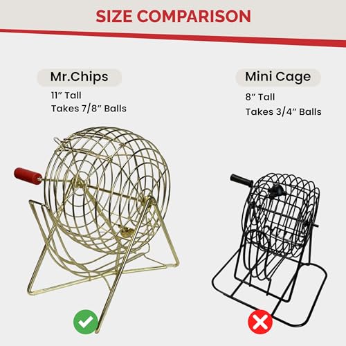 MR CHIPS 11" (Inch) Tall Professional Bingo Set with Steel Cage, Everlasting 7/8” Balls, Master Board for Balls - Luxury Gold Color - Image 4