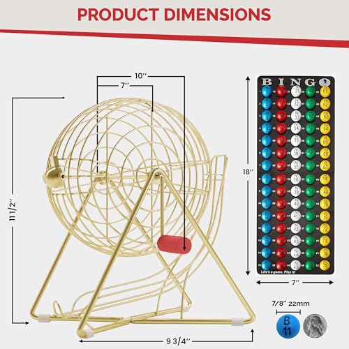 MR CHIPS 11" (Inch) Tall Professional Bingo Set with Steel Cage, Everlasting 7/8” Balls, Master Board for Balls - Luxury Gold Color - Image 2