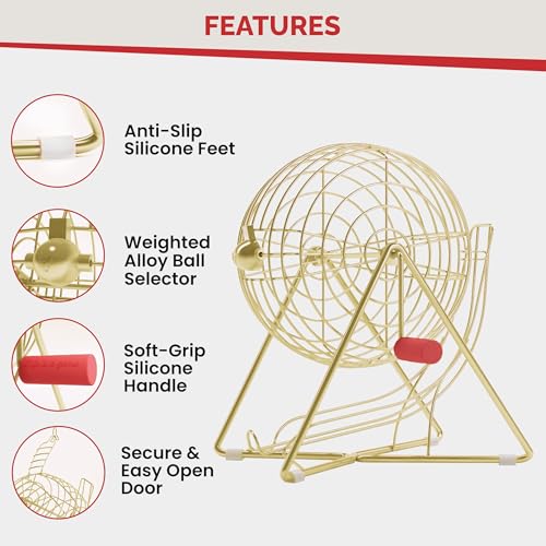 MR CHIPS 11" (Inch) Tall Professional Bingo Set with Steel Cage, Everlasting 7/8” Balls, Master Board for Balls - Luxury Gold Color - Image 3