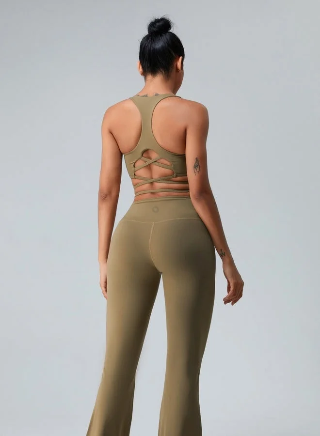 Kawn.yoga Khaki Brown Womens X Back Sports Bra for Women | Best Price UAE