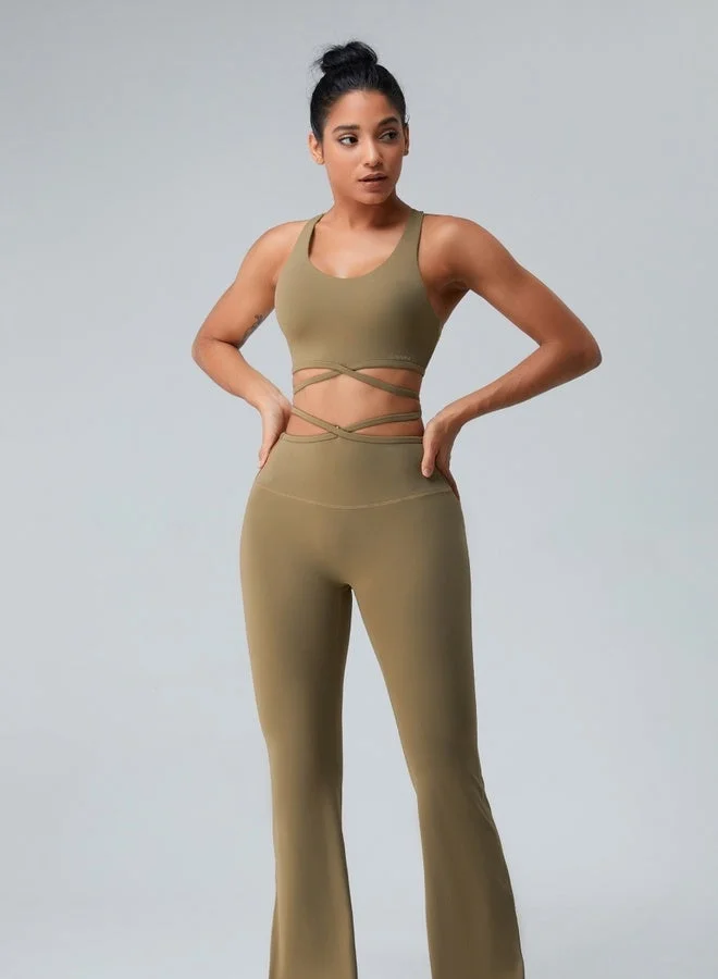 Kawn.yoga Khaki Brown Womens X Back Sports Bra for Women | Best Price UAE