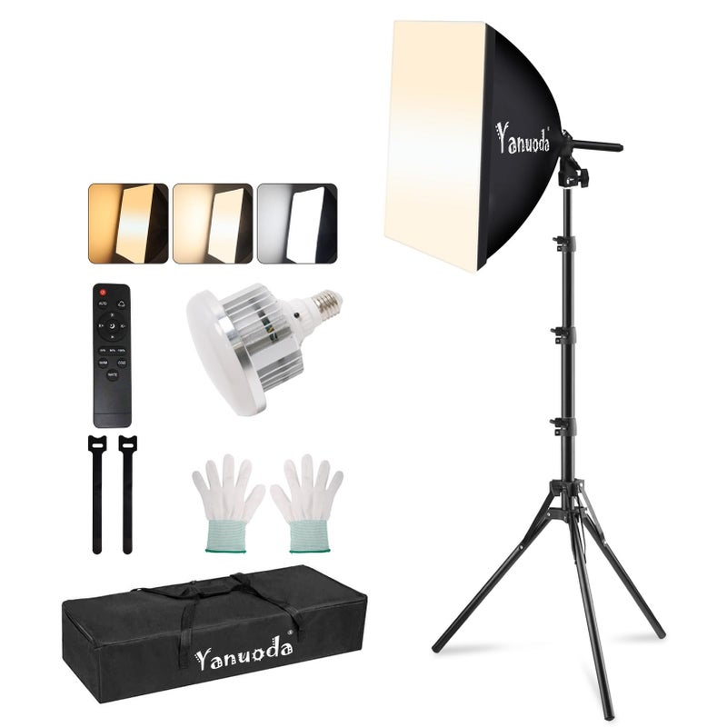 Yanuoda Softbox Photography Lighting Kit with Telecontrol, 16"x16" Softbox Light Kit, 95W 3000K-7500K LED Bulb(CRI 97 & TLCI 97), Soft Box Lights for Video Recording/Live Streaming/Photography - Image 1