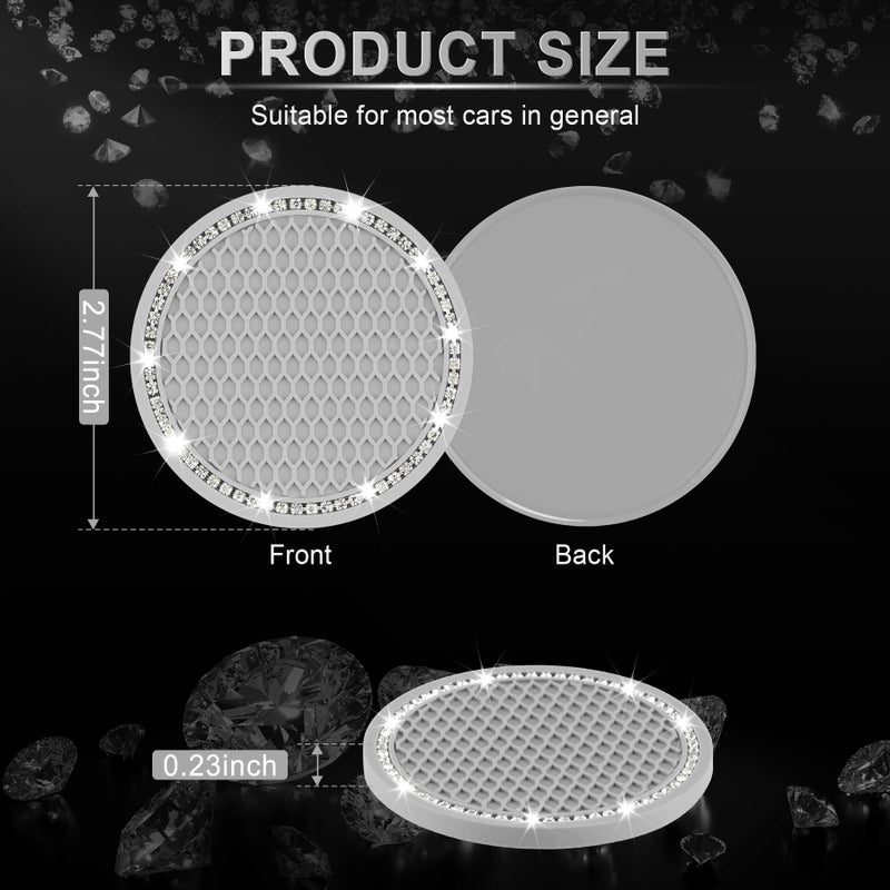JUSTTOP 2 Pack Universal Auto Anti Slip Cup Holder Insert Coaster, Car Cup Holder Coaster, Bling Crystal Rhinestone Car Interior Accessories-Grey - Image 2