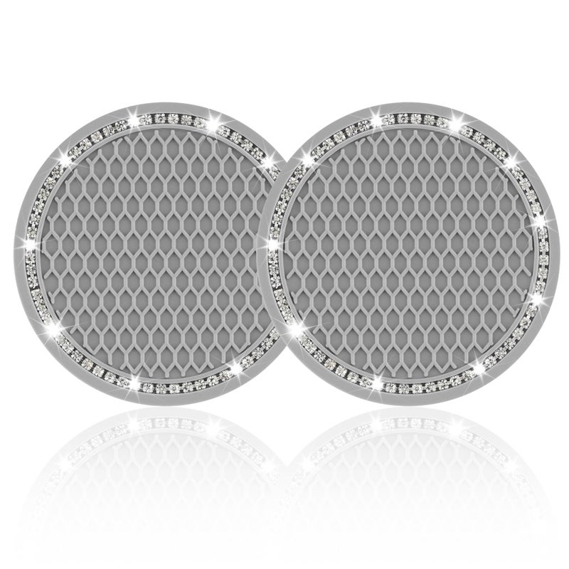 JUSTTOP 2 Pack Universal Auto Anti Slip Cup Holder Insert Coaster, Car Cup Holder Coaster, Bling Crystal Rhinestone Car Interior Accessories-Grey - Image 1