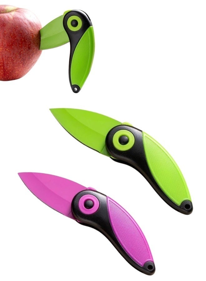 Safe Pocket Knife for Peeling Fruit: Rust-resistant, foldable blade to maintain sharpness and cleanliness - Anti-slip design ensures complete control while cutting - A healthy and safe alternative to regular knives for travel and picnics - 2 pieces - Image 1