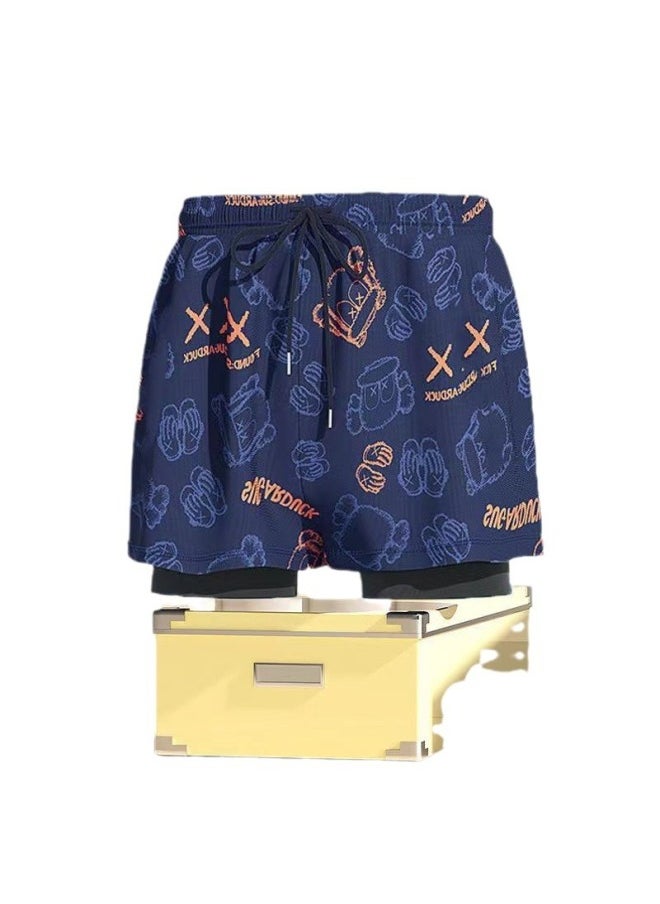 Generic - Summer Men's Double-layer Anti-embarrassment Plus Size Loose Swimming Trunks Boxer Quick-drying Adult Professional Sports Swimming Trunks Beach-Color:Multi-pattern Matching Received Shall Prevail- - Image 1