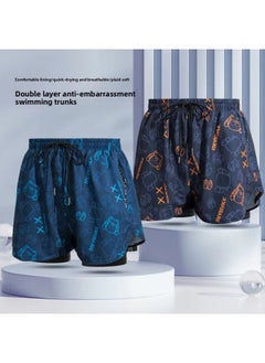 Summer Men's Double-layer Anti-embarrassment Plus Size Loose Swimming Trunks Boxer Quick-drying Adult Professional Sports Swimming Trunks Beach-Color:Multi-pattern Matching Received Shall Prevail-