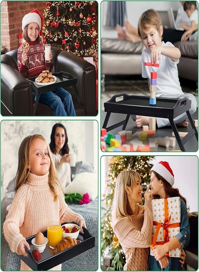 صينية سرير قابلة للطي - مصنوعة من الخيزران - صينية - صواني تقديم - طاولة سرير - أسود 50x30x25 سم - Image 2