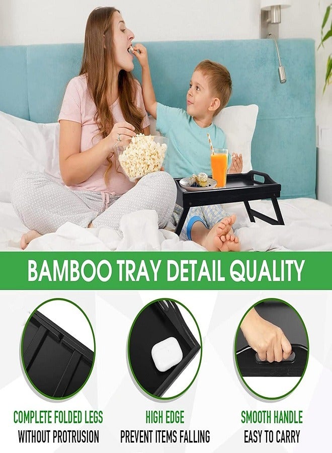 صينية سرير قابلة للطي - مصنوعة من الخيزران - صينية - صواني تقديم - طاولة سرير - أسود 50x30x25 سم - Image 3