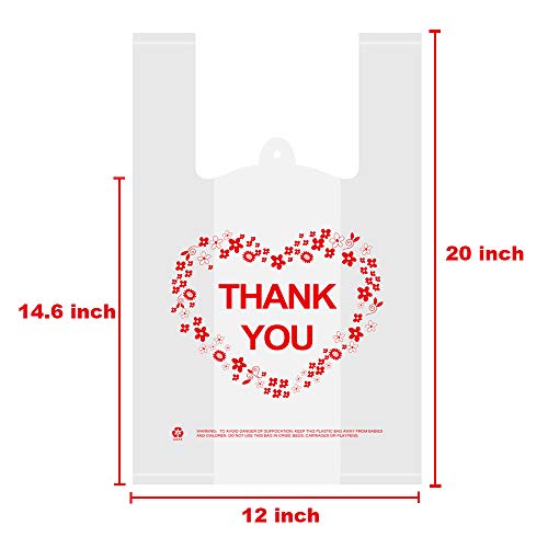 LazyMe Thank you T Shirt Bags, Bolsas De Plastico Para Negocio, White Plastic Grocery Bags with Handles, Standard Supermarket Size, 12 x 20 Inches (50 pcs) - Image 2