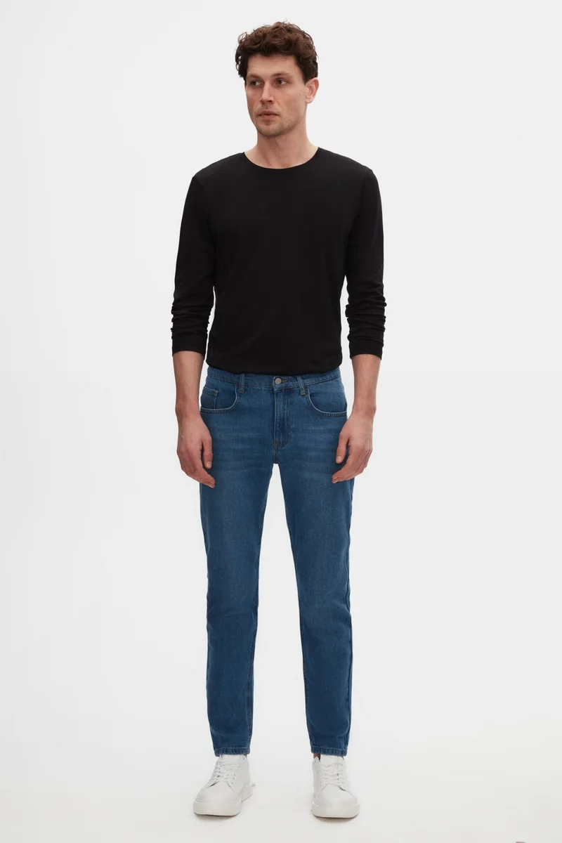 D'S DAMAT D'S Groom Ds Groom Comfort Fit Blue Plain Jeans Five Pocket Lycra Washed Denim Trousers