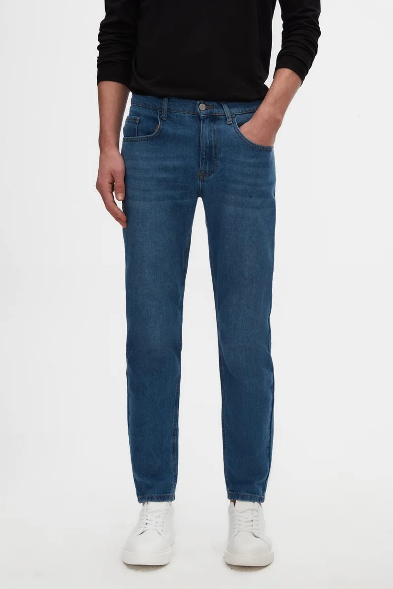 D'S DAMAT D'S Groom Ds Groom Comfort Fit Blue Plain Jeans Five Pocket Lycra Washed Denim Trousers