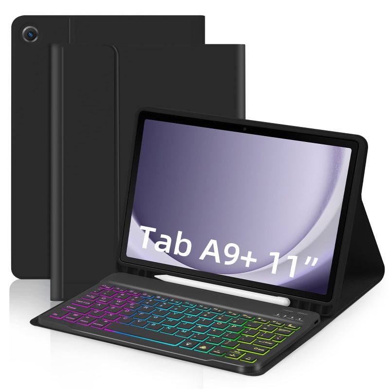 Tablet Keyboard Case + Black + Perfect Fit + Tablet Case - Long Battery Life + Keyboard Case for Samsung Galaxy A9 Plus 5G, On-the-Go Typing - Image 1