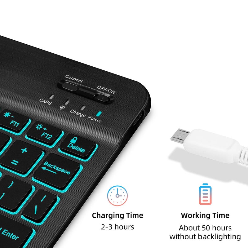 Tablet Keyboard Case + Black + Perfect Fit + Tablet Case - Long Battery Life + Keyboard Case for Samsung Galaxy A9 Plus 5G, On-the-Go Typing - Image 3