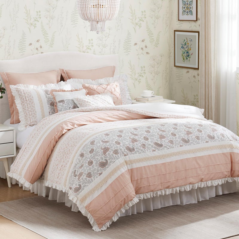 Madison Park Dawn 100 Cotton Shabby Chic Comforter SetModern Cottage Design All Season Down Alternative Bedding Matching Shams Bedskirt Decorative Pillows Queen90x90 Blush 9 Piece