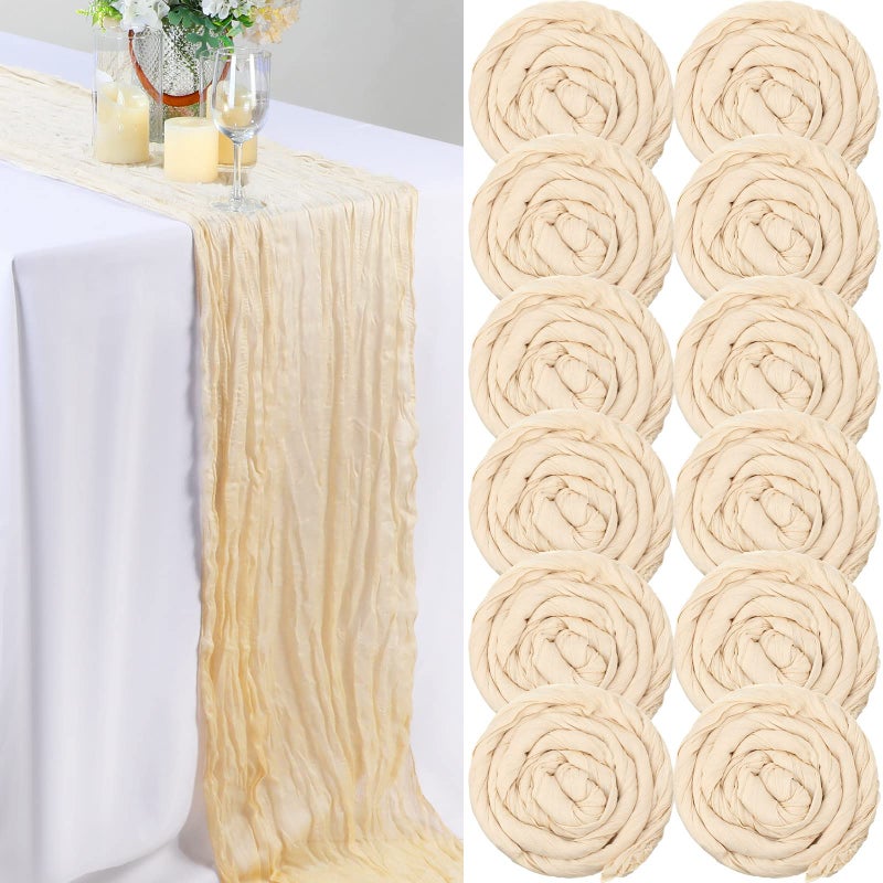 Foaincore Foaincore 12 Pack Summer Cheesecloth Table Runner 13Ft Boho Gauze Table Runner Rustic 157 Long Cheese Cloth Romantic for Wedding Bridal Baby Shower Arbor DecorCream White 
