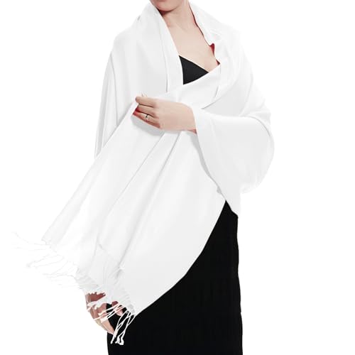 TZ Promise Women's Pashmina Shawls and Wraps for Evening Dress Soft Wedding Bridal Winter Warm Long Large Scarves (White) - Image 1