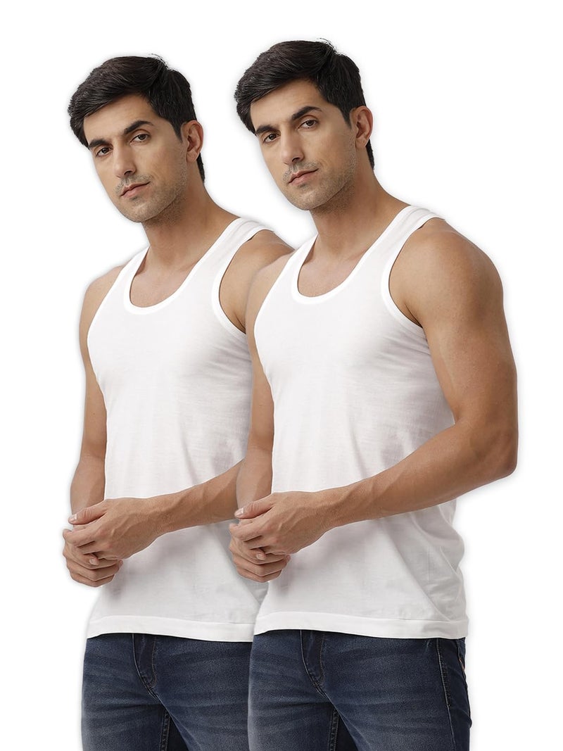 RAMRAJ COTTON Men Cotton White Vest RN (2 PCs Pack)-90 - Image 1