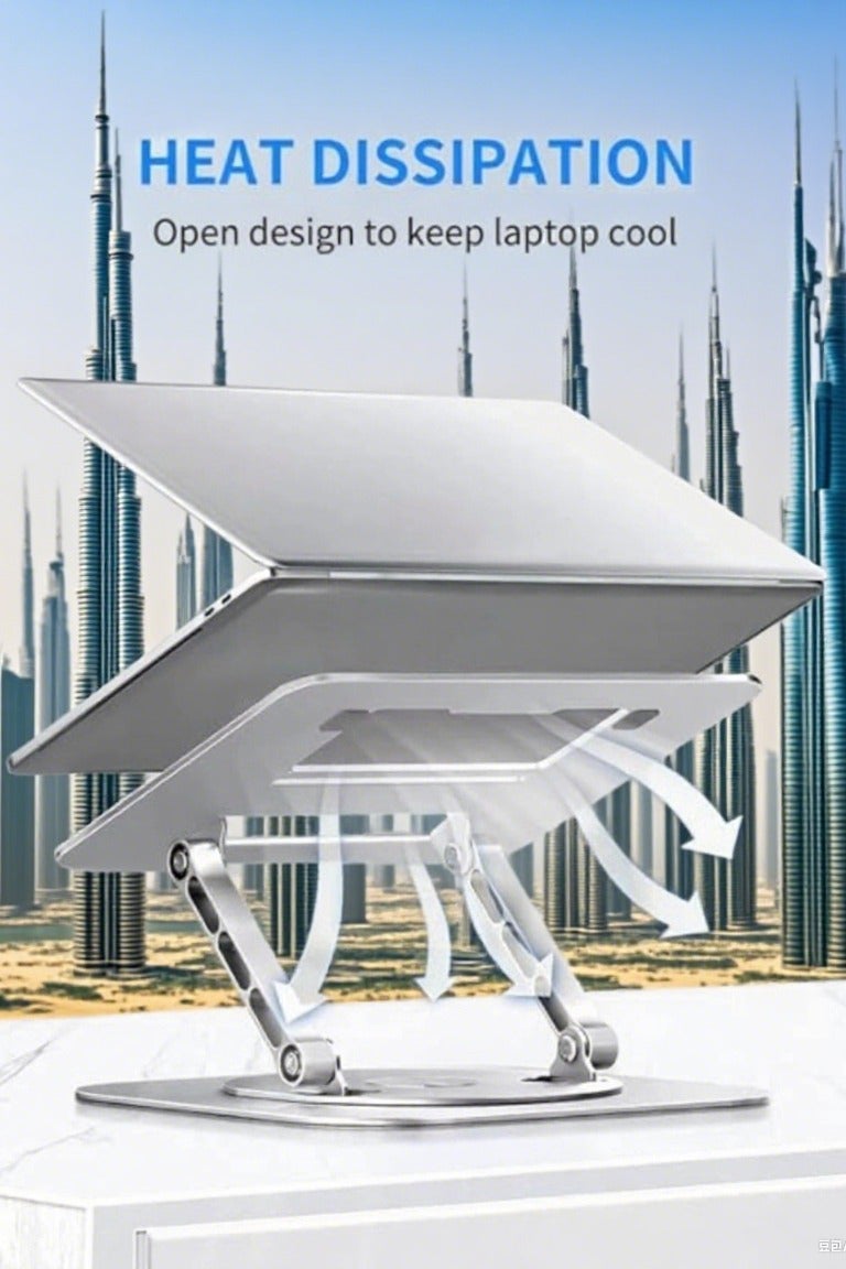 BEILINGDUN Laptop Stand for Desk, Adjustable & Foldable Laptop Riser for 10-15.6 Inch Laptops, 360°Rotating with magnetic Base，Computer Stand for MacBook/Notebook, Portable Ergonomic Holder Up to 17.6lbs - Silver - Image 1