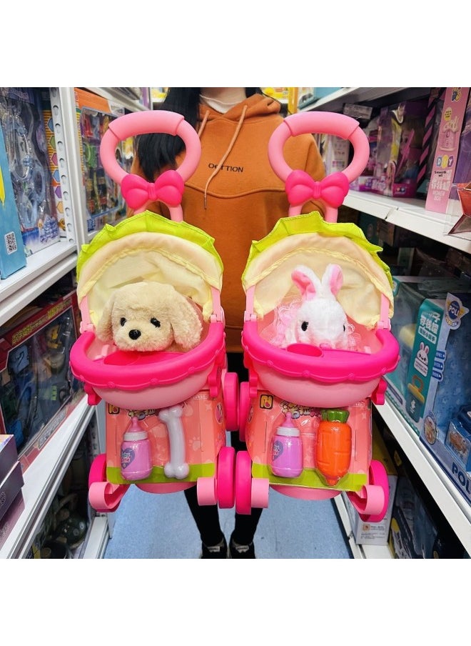 null - Nora Pet Baby Pet Cart Rabbit Dog Cat Calling Walking Children Simulation Play-house Toy-Color:Luxury Trolley + Electric Cat [can Walk And Meow]-Specification:Battery Version [rechargeable Battery + Charger + Screwdriver] - Image 1