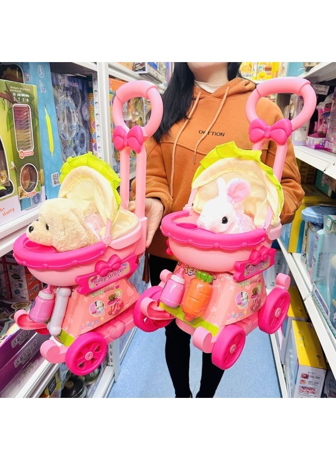null - Nora Pet Baby Pet Cart Rabbit Dog Cat Calling Walking Children Simulation Play-house Toy-Color:Luxury Trolley + Electric Cat [can Walk And Meow]-Specification:Battery Version [rechargeable Battery + Charger + Screwdriver] - Image 1