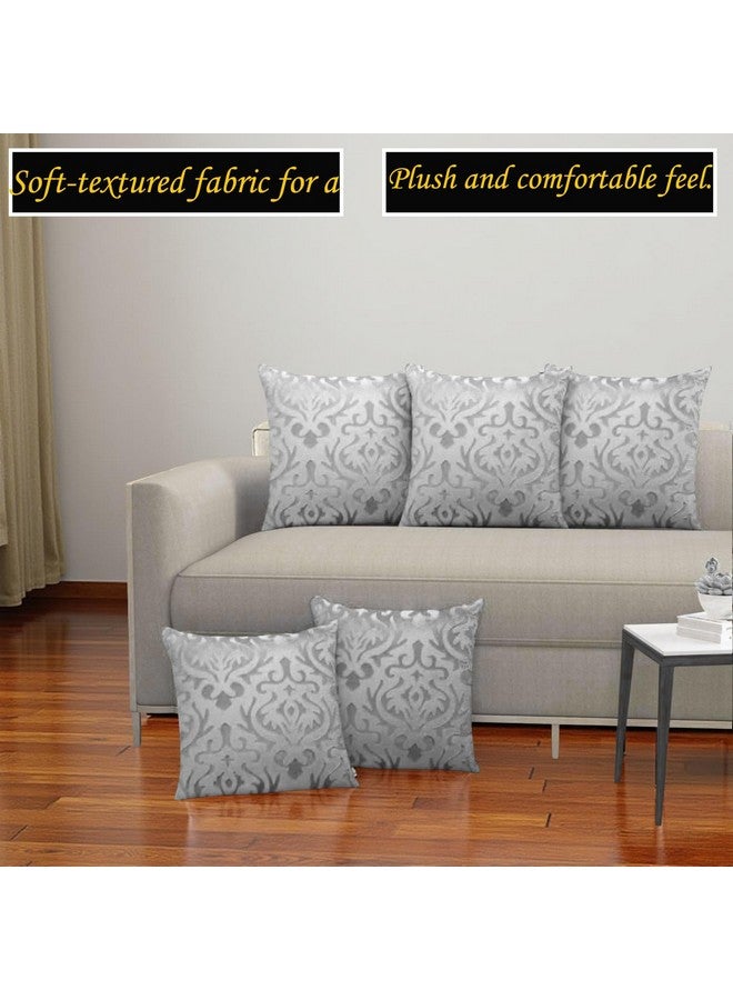 STARNSTYLE Velvet Decorative Cushion Cover 24x24 Inch - Set of 5, Soft Solid Damask Square Throw Pillow Covers for Sofa, Living Room or Home Decor - 60x60 cm Grey - Image 3