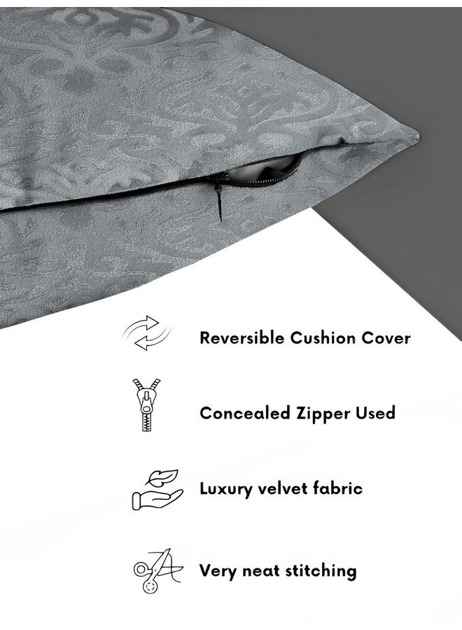 STARNSTYLE Velvet Decorative Cushion Cover 24x24 Inch - Set of 5, Soft Solid Damask Square Throw Pillow Covers for Sofa, Living Room or Home Decor - 60x60 cm Grey - Image 4