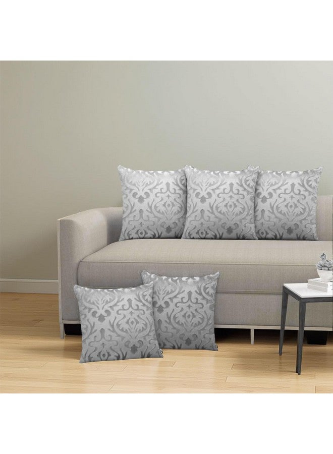 STARNSTYLE Velvet Decorative Cushion Cover 24x24 Inch - Set of 5, Soft Solid Damask Square Throw Pillow Covers for Sofa, Living Room or Home Decor - 60x60 cm Grey - Image 1